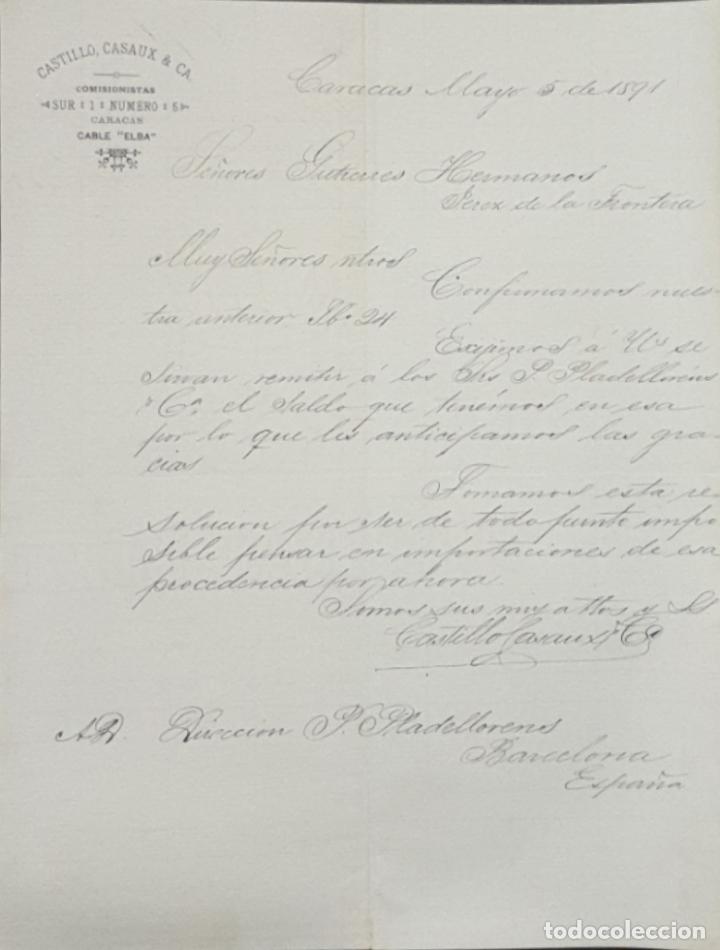 Gesch&auml;ftsbriefe: Carta comercial. Castillo, Casaux & C&ordf;. Comisionistas. Caracas. Venezuela 1891