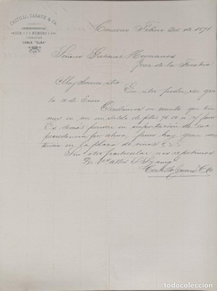 Gesch&auml;ftsbriefe: Carta comercial. Castillo, Casaux & C&ordf;. Comisionistas. Caracas. Venezuela 1891