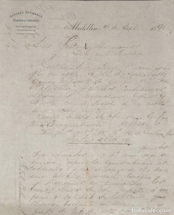 Gesch&auml;ftsbriefe: Carta comercial. Ospinas Hermanos. Medellin. Colombia 1891