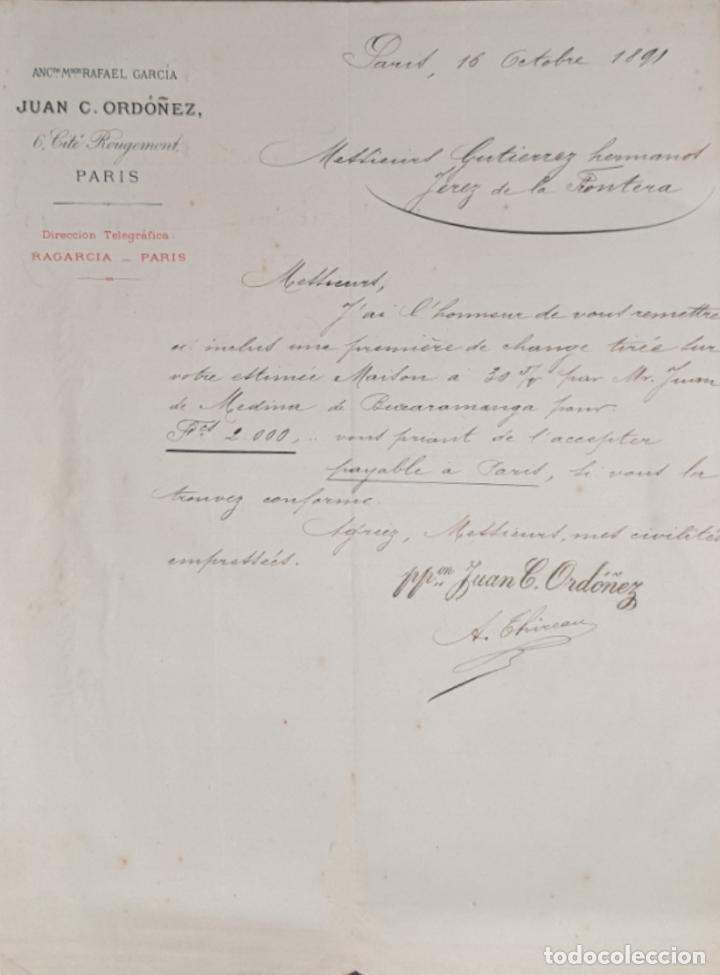 Gesch&auml;ftsbriefe: Carta comercial. Juan C. Ordo&ntilde;ez. Par&iacute;s. Francia 1891