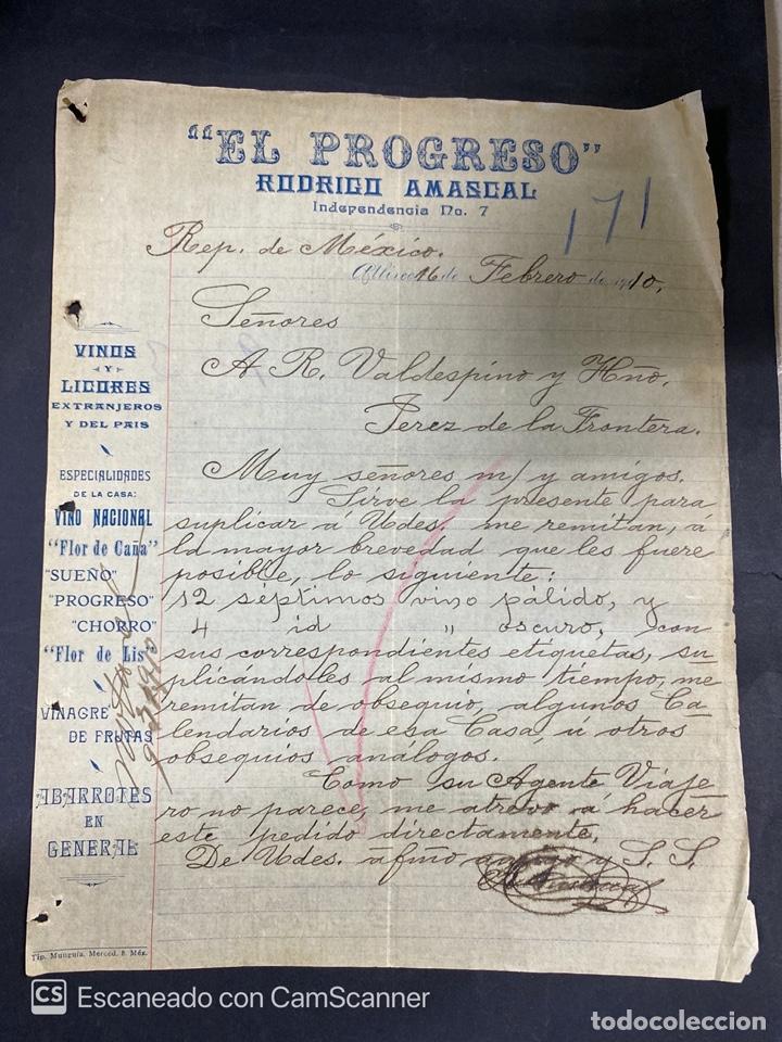 Gesch&auml;ftsbriefe: CARTA COMERCIAL. EL PROGRESO. RODRIGO AMASCAL. DIRIGIDO A.R. VALDESPINO & HNO. ATLIXCO, MEXICO, 1910