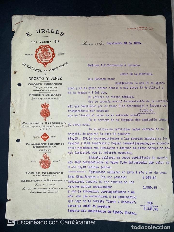 Gesch&auml;ftsbriefe: CARTA COMERCIAL. E. URALDE. DIRIGIDA A A.R. VALDESPINO & HNO. BUENOS AIRES, ARGENTINA, 1912