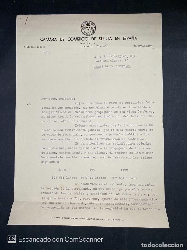 Gesch&auml;ftsbriefe: CARTA COMERCIAL. CAMARA DE COMERCIO DE SUECIA EN ESPA&Ntilde;A. DIRIGIDA A.R. VALDESPINO. MADRID, 1953
