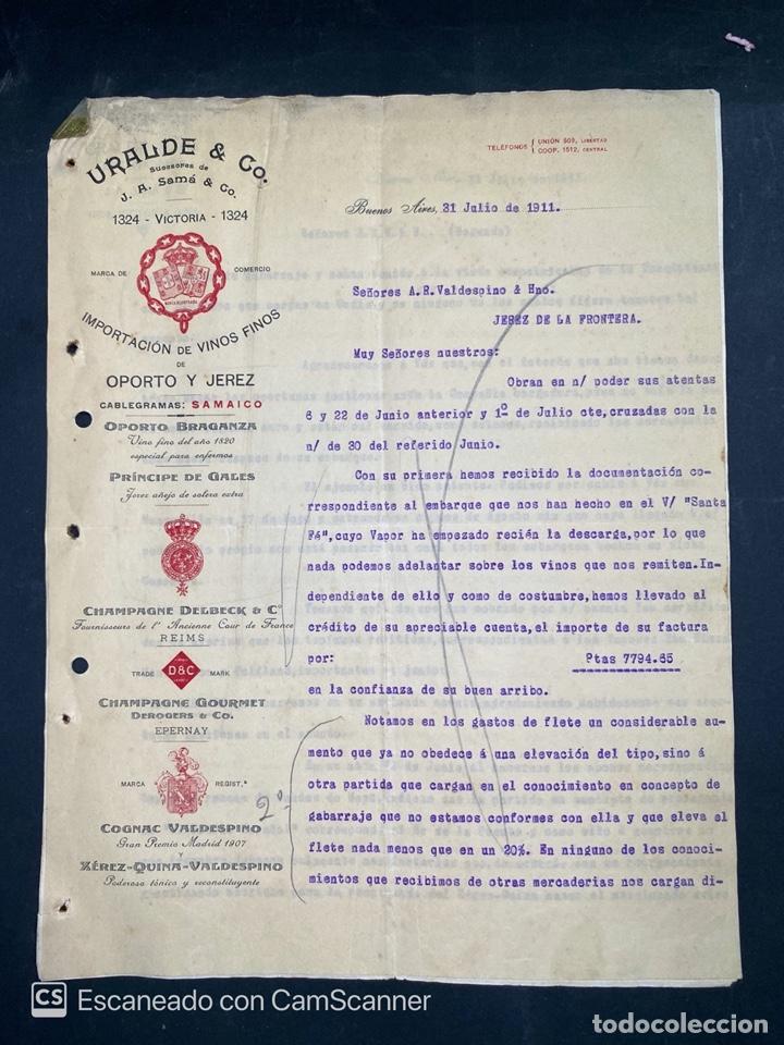 Gesch&auml;ftsbriefe: CARTA COMERCIAL. URALDE & CO. DIRIGIDA A.R. VALDESPINO. BUENOS AIRES-ARGENTINA, 1911. VER