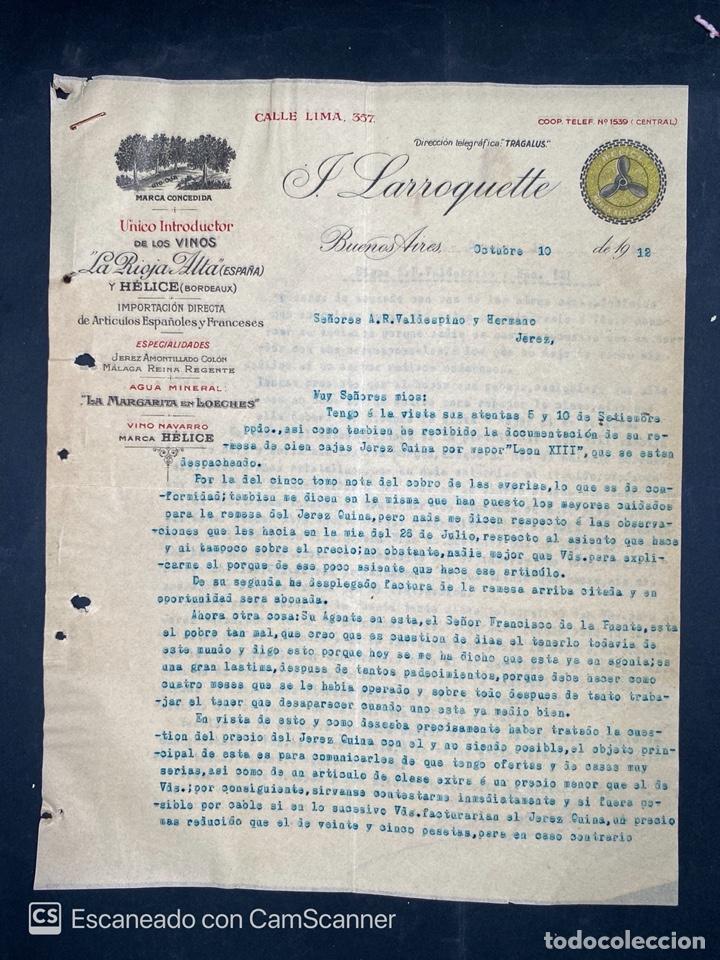 Gesch&auml;ftsbriefe: CARTA COMERCIAL. L. LARROQUETTE. DIRIGIDA A.R. VALDESPINO & HNO. BUENOS AIRES-ARGENTINA, 1912