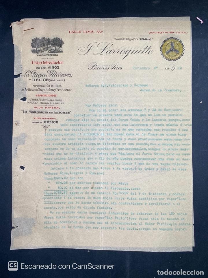 Gesch&auml;ftsbriefe: CARTA COMERCIAL. L. LARROQUETTE. DIRIGIDA A.R. VALDESPINO & HNO. BUENOS AIRES-ARGENTINA, 1912