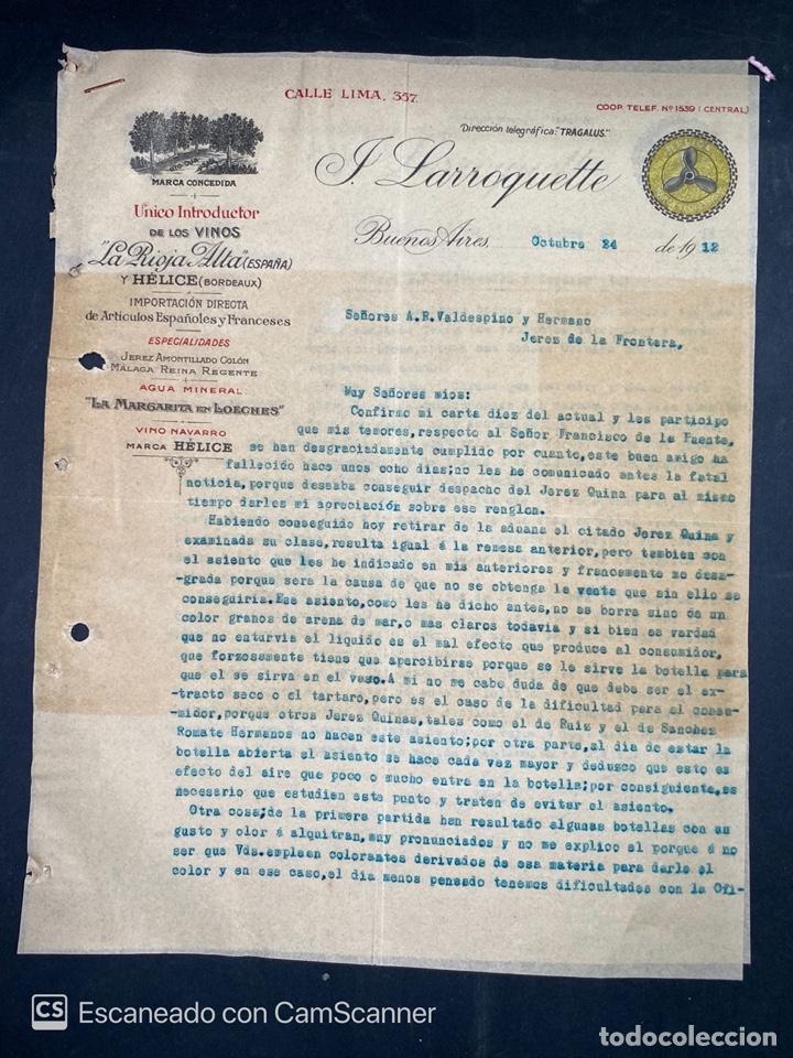 Gesch&auml;ftsbriefe: CARTA COMERCIAL. L. LARROQUETTE. DIRIGIDA A.R. VALDESPINO & HNO. BUENOS AIRES-ARGENTINA, 1912