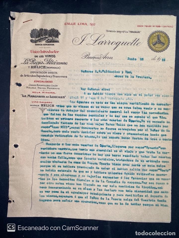 Gesch&auml;ftsbriefe: CARTA COMERCIAL. L. LARROQUETTE. DIRIGIDA A.R. VALDESPINO & HNO. BUENOS AIRES-ARGENTINA, 1912