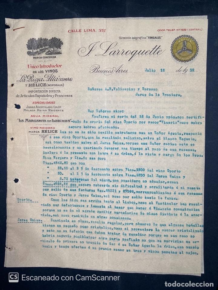 Gesch&auml;ftsbriefe: CARTA COMERCIAL. L. LARROQUETTE. DIRIGIDA A.R. VALDESPINO & HNO. BUENOS AIRES-ARGENTINA, 1912