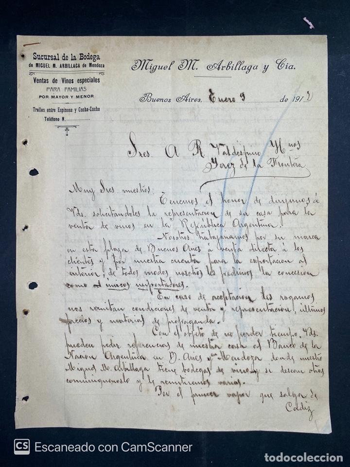 Gesch&auml;ftsbriefe: CARTA COMERCIAL. MIGUEL M. ARBILLAGA Y CIA. DIRIGIDA A A.R. VALDESPINO & HNO. BUENOS AIRES, 1912