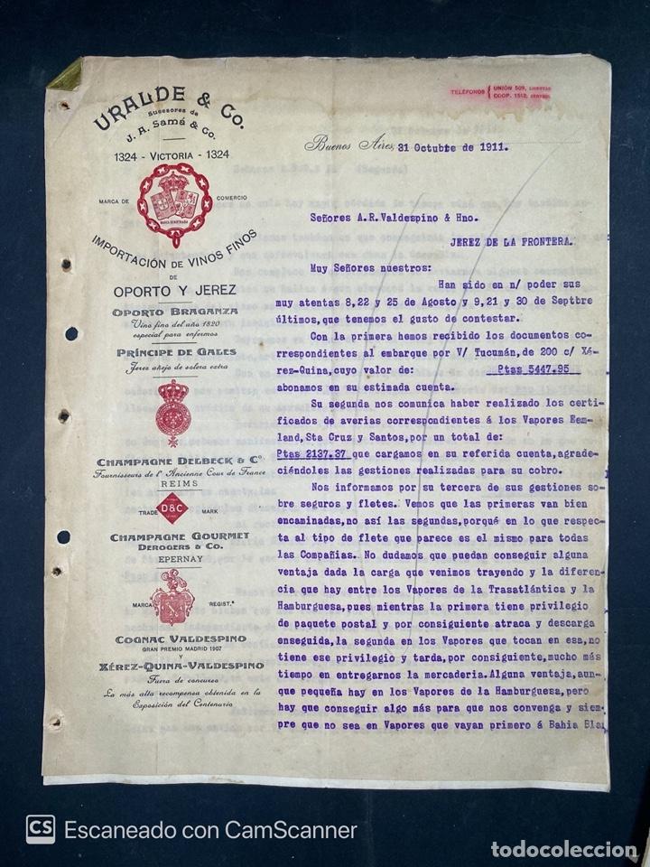 Gesch&auml;ftsbriefe: CARTA COMERCIAL. E. URALDE & CO. DIRIGIDA A.R VALDESPINO. BUENOS AIRES-ARGENTINA, 1911. VER