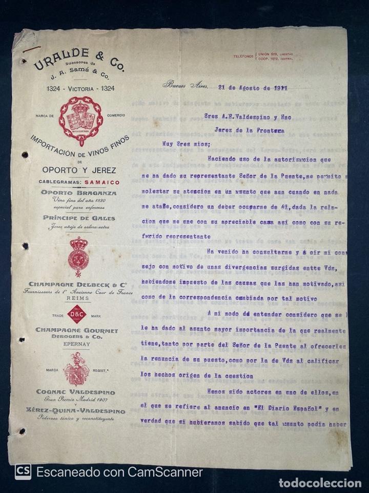 Gesch&auml;ftsbriefe: CARTA COMERCIAL. E. URALDE. DIRIGIDA A.R VALDESPINO. BUENOS AIRES-ARGENTINA, 1911. VER
