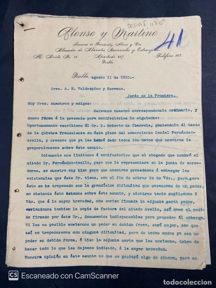 Gesch&auml;ftsbriefe: CARTA COMERCIAL. ALONSO Y MARTINO. DIRIGIDA A.R. VALDESPINO. PUEBLA, 1910. VER