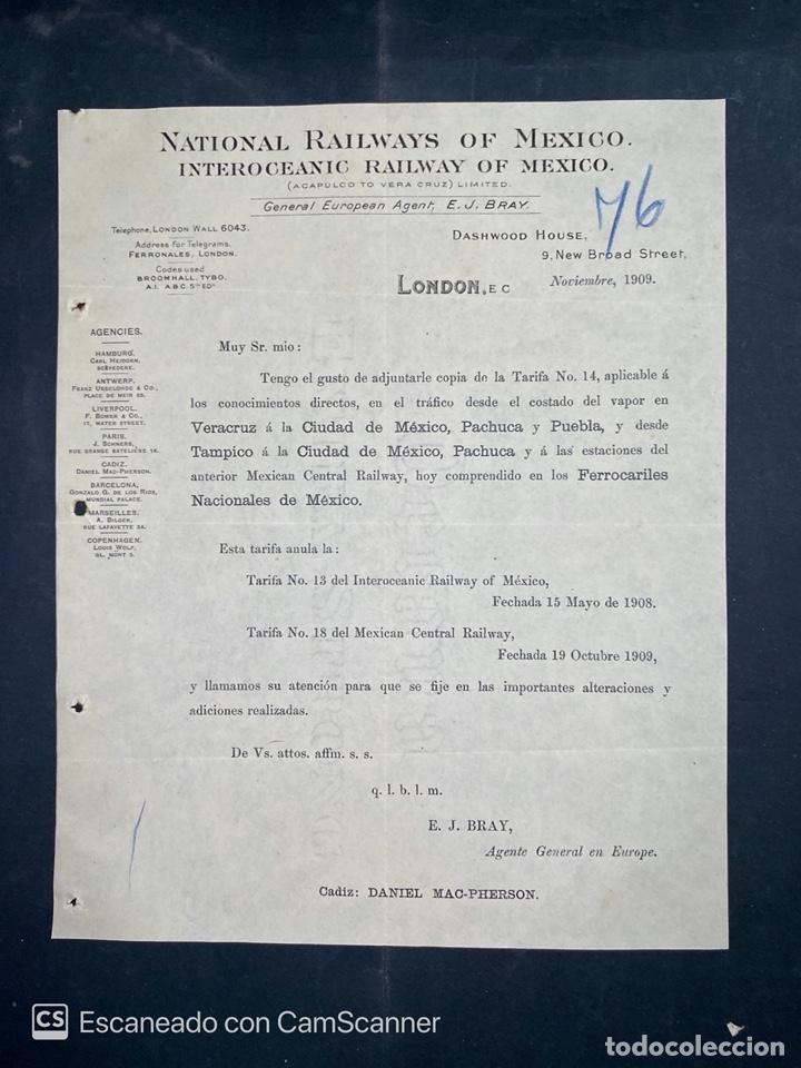 Gesch&auml;ftsbriefe: CIRCULAR. NATIONAL RAILWAYS OF MEXICO. LONDON, 1909. VER