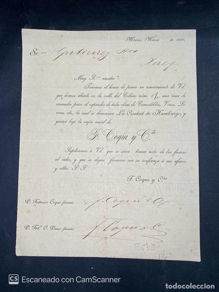 Gesch&auml;ftsbriefe: CIRCULAR. F. COQUI Y CIA. DIRIGIDA A GUTIERREZ HNOS. MEXICO, 1889.