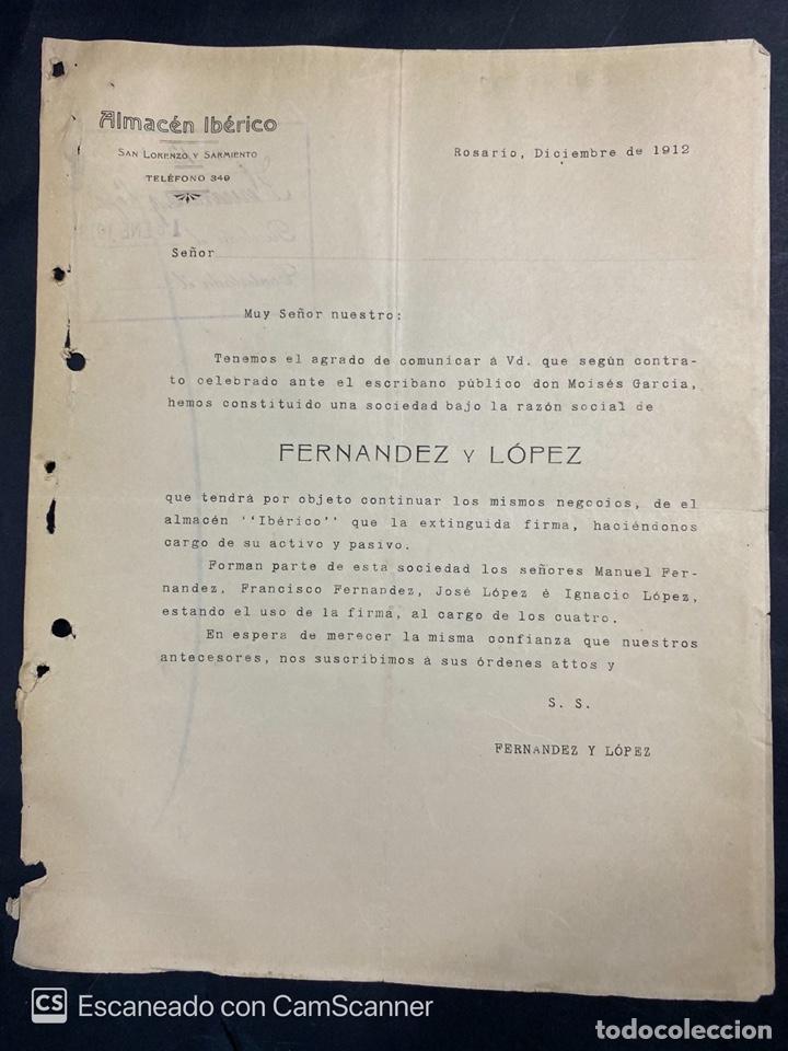 Gesch&auml;ftsbriefe: CIRCULAR. ALMACEN IBERICO. FERNANDEZ Y LOPEZ. ROSARIO-ARGENTINA, 1912. VER
