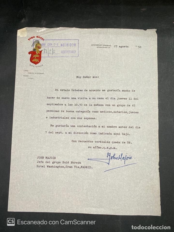 Gesch&auml;ftsbriefe: CARTA COMERCIAL. TORO HOTEL. AMSTERDAM, 1958. VER