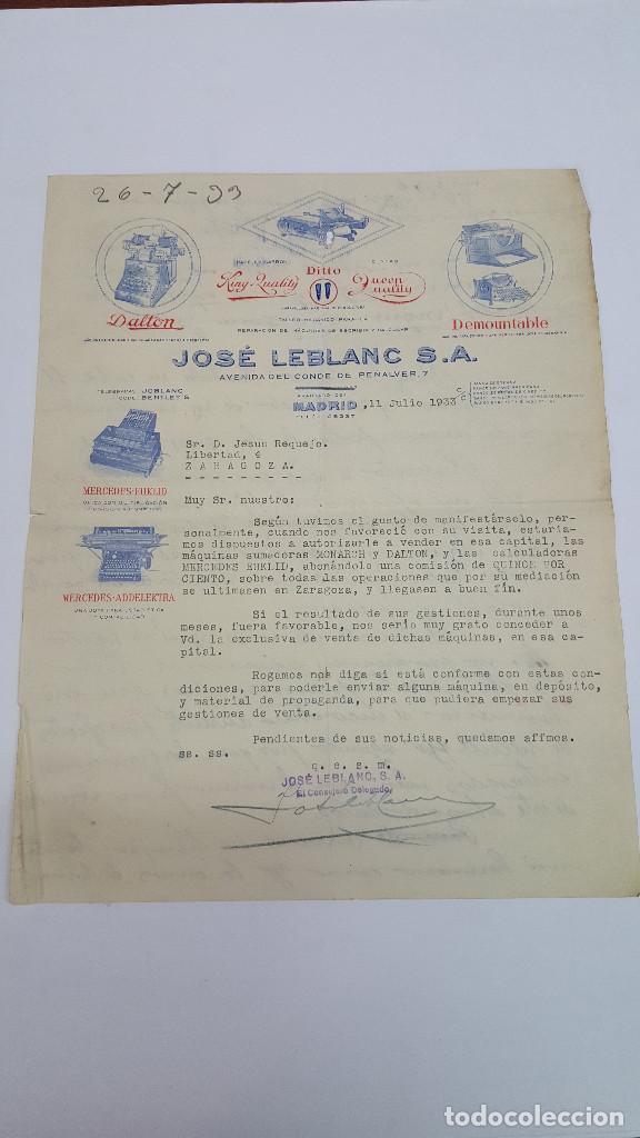Gesch&auml;ftsbriefe: Carta Comercial de 11 de julio 1933 Jose Leblanc, SA (Madrid)