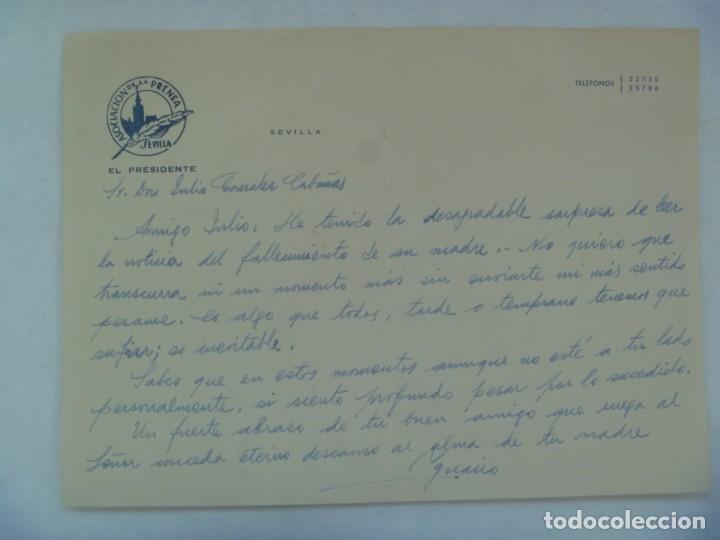 Gesch&auml;ftsbriefe: ASOCIACION DE LA PRENSA DE SEVILLA: CARTA DEL PRESIDENTE A AMIGO, MANUSCRITA . A&Ntilde;OS 60