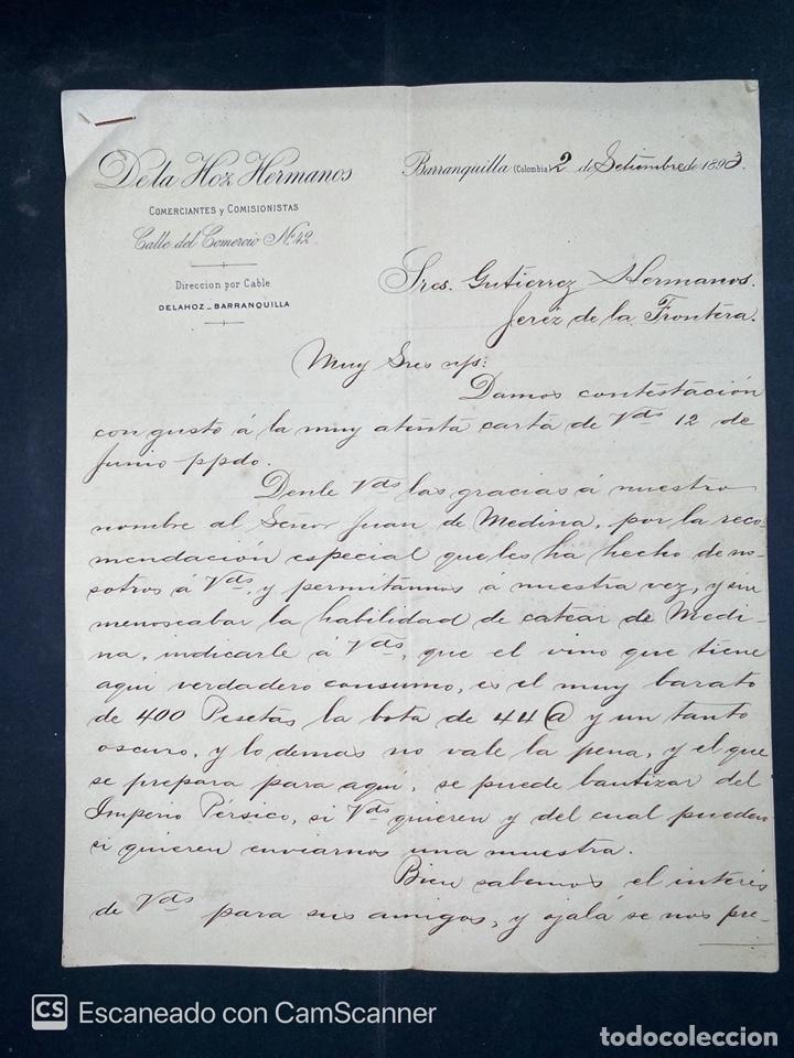 Gesch&auml;ftsbriefe: CARTA COMERCIAL. DE LA HOZ HERMANOS. DIRIGIDA A GUTIERREZ HERMANOS. BARRANQUILLA-COLOMBIA, 1896.