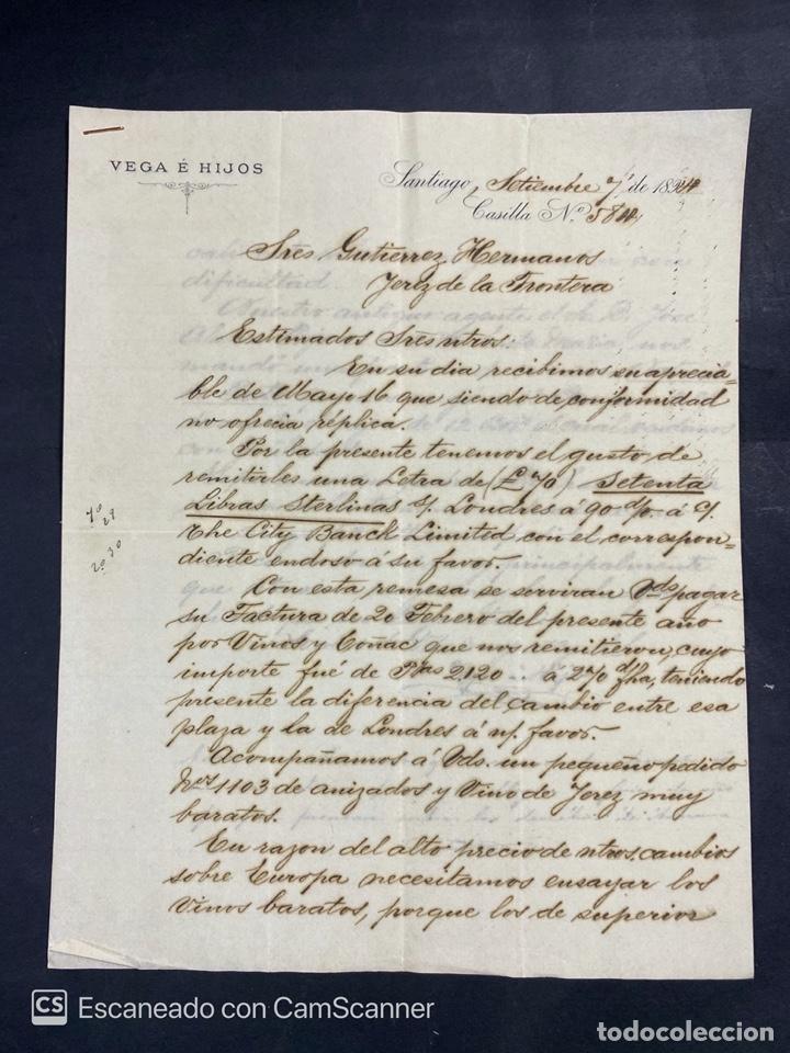 Gesch&auml;ftsbriefe: CARTA COMERCIAL. VEGA E HIJOS. DIRIGIDA A GUTIERREZ HNOS. SANTIAGO DE CHILE,1894.