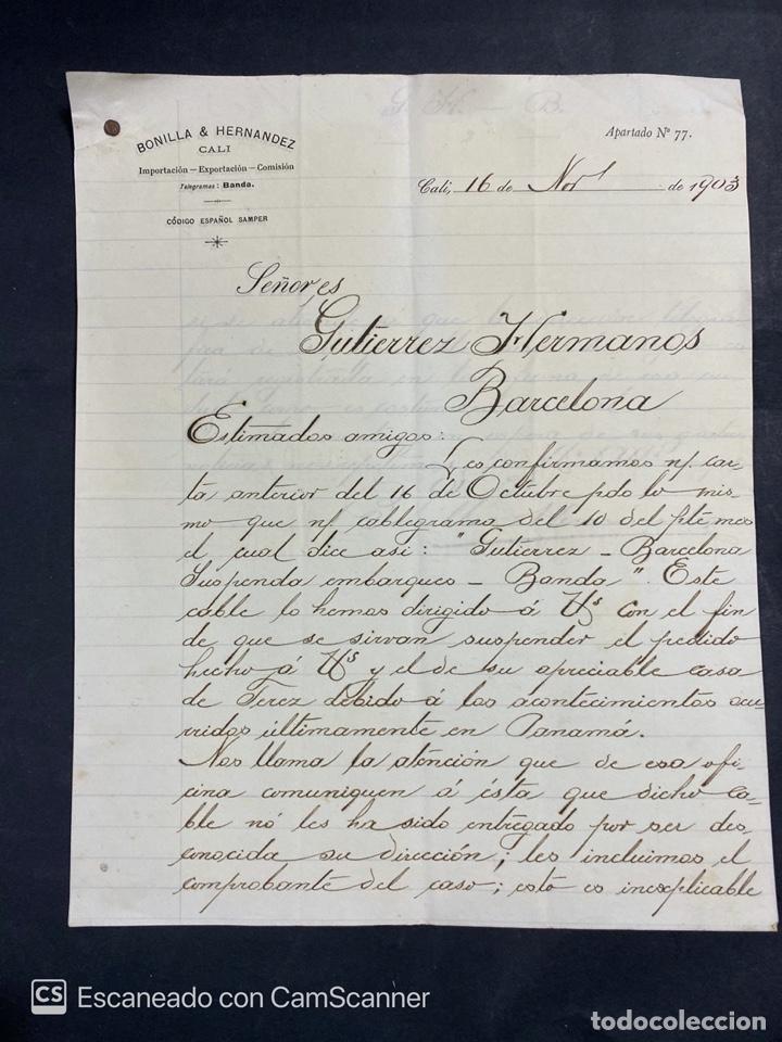 Gesch&auml;ftsbriefe: CARTA COMERCIAL. BONILLA & HERNANDEZ. DIRIGIDA A GUTIERREZ HNOS. CALI-COLOMBIA, 1903