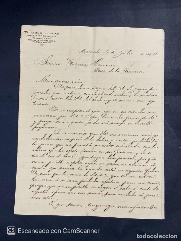 Gesch&auml;ftsbriefe: CARTA COMERCIAL. EDUARDO VARGAS. DIRIGIDA A GUTIERREZ HNOS. MARACAIBO-VENEZUELA, 1894