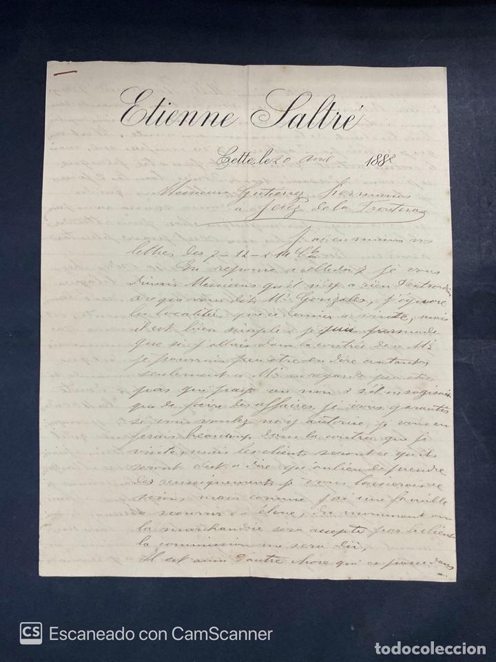 Gesch&auml;ftsbriefe: CARTA COMERCIAL. ETIENNE SALTR&Eacute;. DIRIGIDA A GUTIERREZ HNOS. CETTE-FRANCIA, 1887.