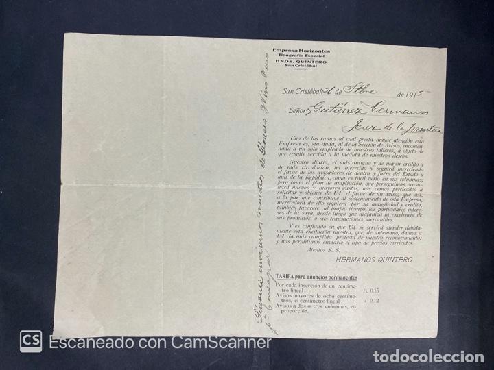 Gesch&auml;ftsbriefe: CARTA COMERCIAL. HNOS. QUINTERO. DIRIGIDA A GUTIERREZ HERMANOS. SAN CRISTOBAL-VENEZUELA,1915
