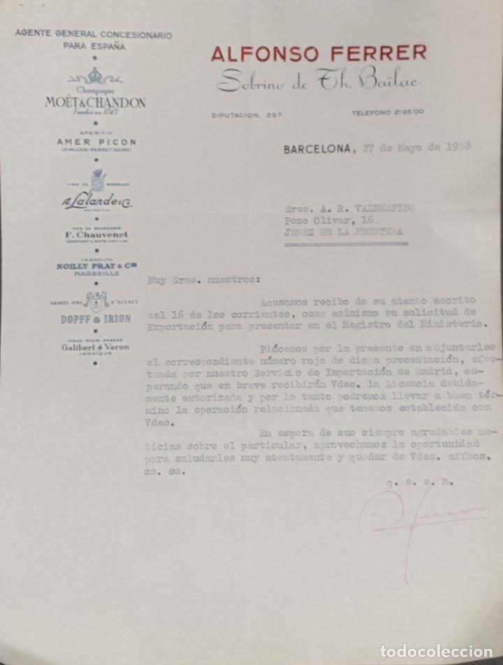 Gesch&auml;ftsbriefe: Carta comercial. Alfonso Ferrer. Sobrino de Th. Ba&iuml;lac. Agente General. Barcelona 1958