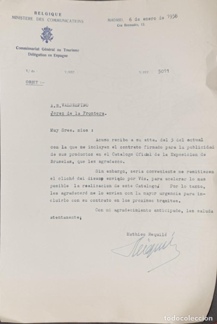 Gesch&auml;ftsbriefe: Carta comercial. Commissariat G&eacute;n&eacute;ral au Tourisme D&eacute;l&eacute;gation en Espagne. Belgique. Madrid 1958