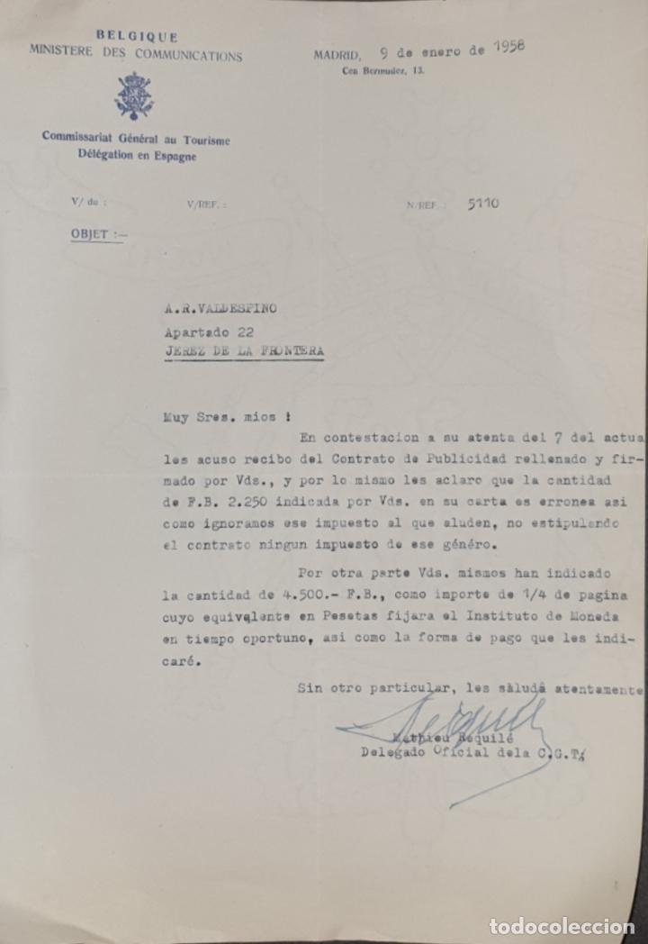 Gesch&auml;ftsbriefe: Carta comercial. Commissariat G&eacute;n&eacute;ral au Tourisme D&eacute;l&eacute;gation en Espagne. Belgique. Madrid 1958