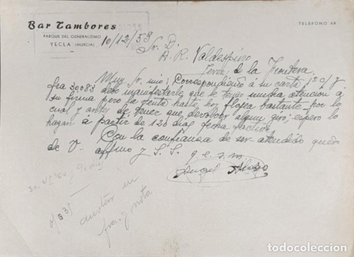 Gesch&auml;ftsbriefe: Carta comercial. Bar Tambores. Murcia. Espa&ntilde;a 1953