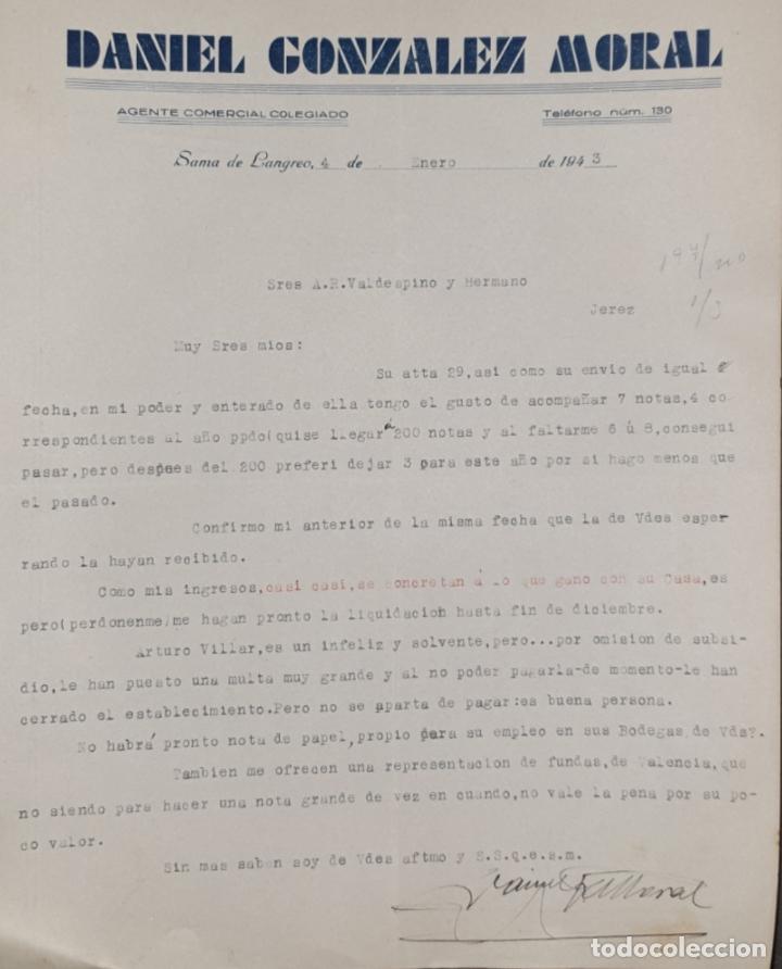 Gesch&auml;ftsbriefe: Carta comercial. Daniel Gonz&aacute;lez Moral. Agente comercial colegiado. Sama de Langreo. Espa&ntilde;a 1943