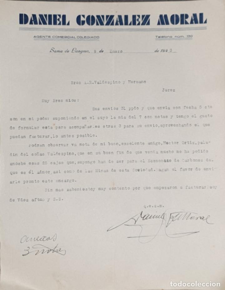Gesch&auml;ftsbriefe: Carta comercial. Daniel Gonz&aacute;lez Moral. Agente comercial colegiado. Sama de Langreo. Espa&ntilde;a 1943
