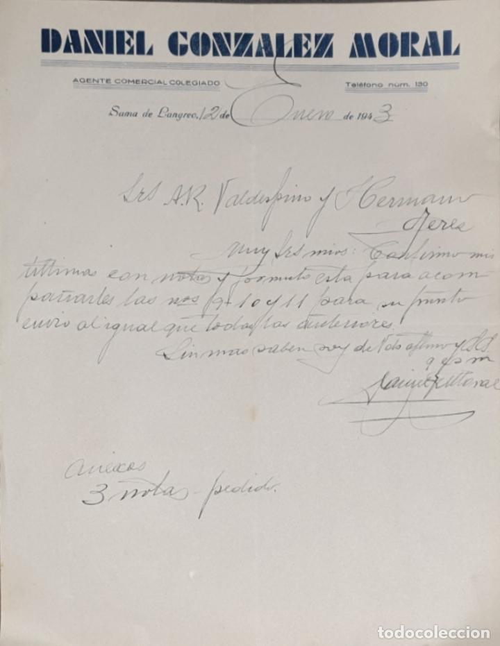 Gesch&auml;ftsbriefe: Carta comercial. Daniel Gonz&aacute;lez Moral. Agente comercial colegiado. Sama de Langreo. Espa&ntilde;a 1943