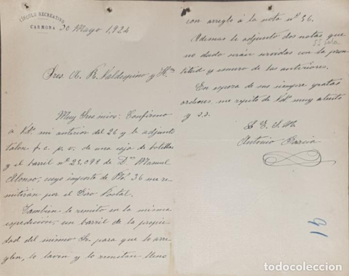 Gesch&auml;ftsbriefe: Carta comercial. Antonio Garc&iacute;a Ojeda. C&iacute;rculo Recreativo. Carmona 1924