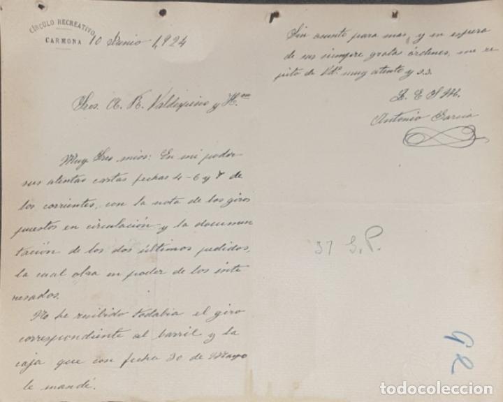 Gesch&auml;ftsbriefe: Carta comercial. Antonio Garc&iacute;a Ojeda. C&iacute;rculo Recreativo. Carmona 1924