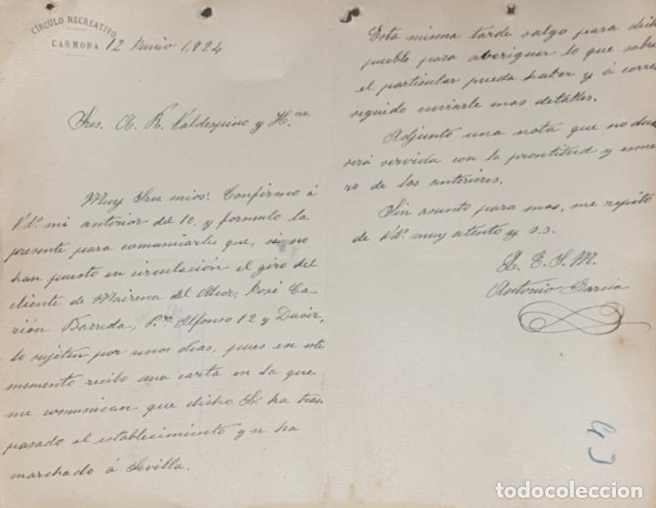 Gesch&auml;ftsbriefe: Carta comercial. Antonio Garc&iacute;a Ojeda. C&iacute;rculo Recreativo. Carmona 1924