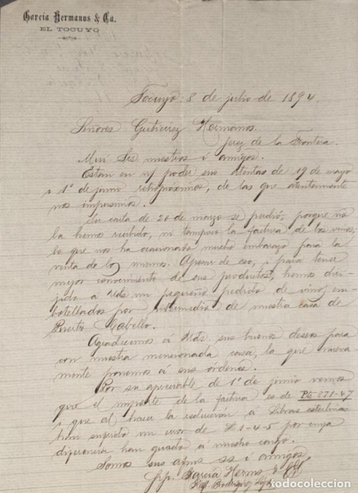 Gesch&auml;ftsbriefe: Carta comercial. Garc&iacute;a Hermanos y C&ordf;. Tocuyo. Venezuela 1894