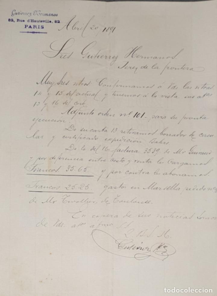 Gesch&auml;ftsbriefe: Carta comercial. Gutierrez Hermanos. Par&iacute;s 1891