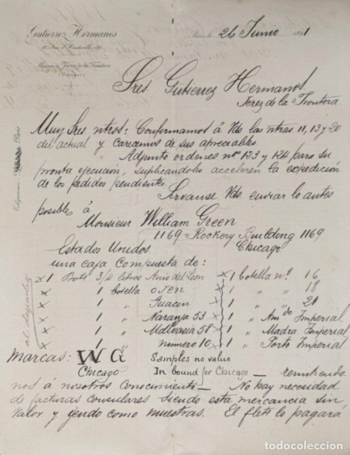 Gesch&auml;ftsbriefe: Carta comercial. Gutierrez Hermanos. Par&iacute;s 1891