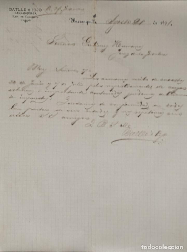 Gesch&auml;ftsbriefe: Carta comercial. Batlle &eacute; Hijo. Barranquilla. Colombia 1891