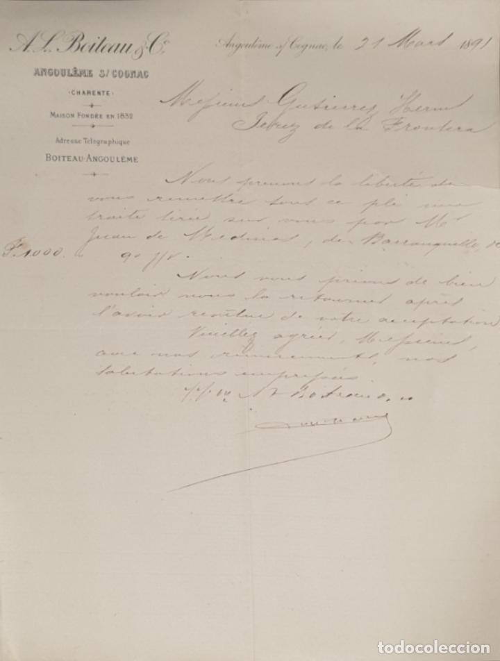 Gesch&auml;ftsbriefe: Carta comercial. A. L. Boiteau & C&ordm;. Angoul&eacute;me. Francia 1891