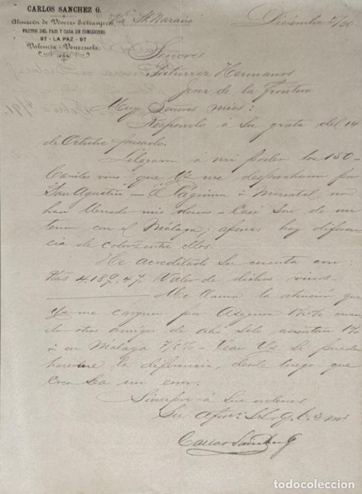Gesch&auml;ftsbriefe: Carta comercial. Carlos S&aacute;nchez G. Almac&eacute;n de v&iacute;veres Extranjeros. Valencia. Venezuela 1890