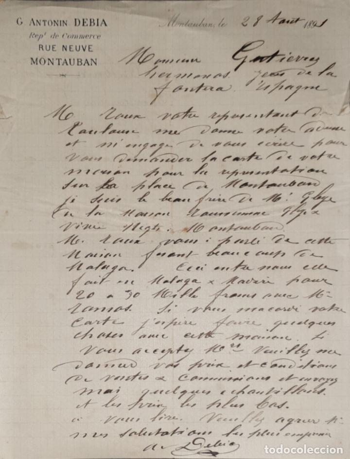 Gesch&auml;ftsbriefe: Carta comercial. G. Antonin Debia. Montauban. Francia 1891