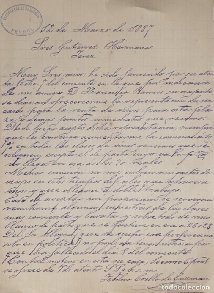 Gesch&auml;ftsbriefe: Carta comercial. Teodoro Coello de Guzman. Ferrol. Espa&ntilde;a 1887
