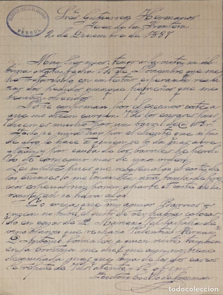Gesch&auml;ftsbriefe: Carta comercial. Teodoro Coello de Guzman. Ferrol. Espa&ntilde;a 1887