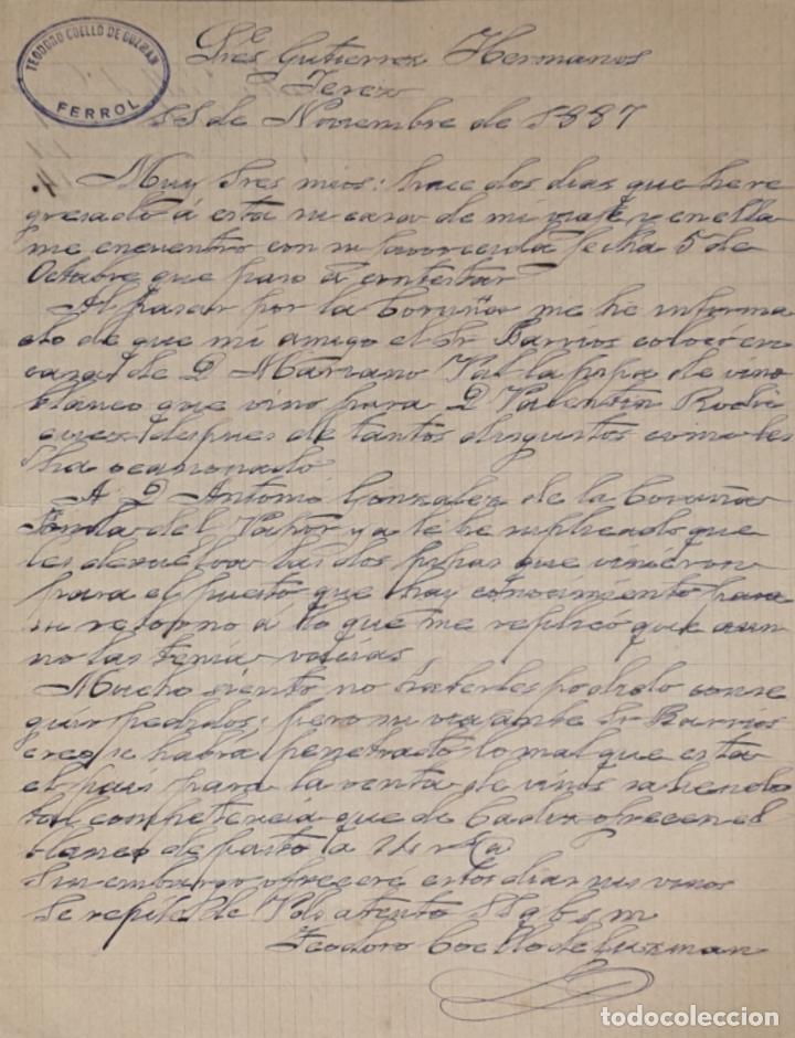 Gesch&auml;ftsbriefe: Carta comercial. Teodoro Coello de Guzman. Ferrol. Espa&ntilde;a 1887