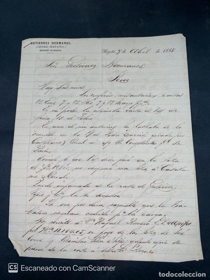 Gesch&auml;ftsbriefe: CARTA COMERCIAL. GUTIERREZ HERMANOS. BOGOT&Aacute;-COLOMBIA, 1888. DIRIGIDA A GUTIERREZ HNOS, JEREZ.